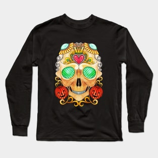 Sugar skull fancy vintage and pumpkin day of the dead. Long Sleeve T-Shirt
